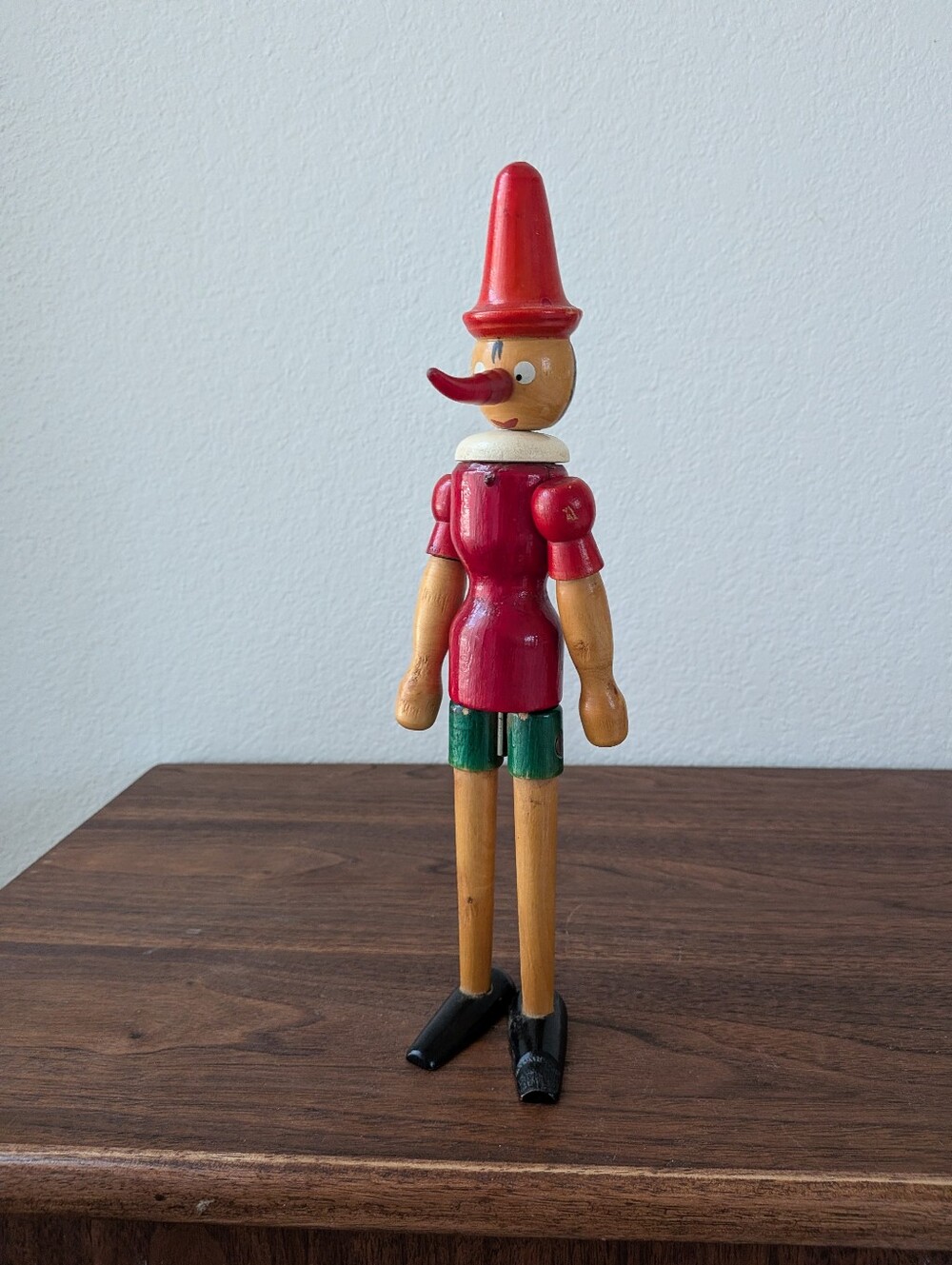 Vintage Articulated Wooden Painted Pinocchio Figure 11" Red